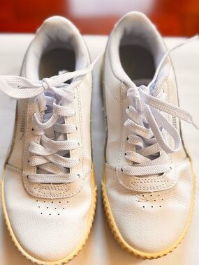 Puma White Leather Sneakers with Gum-Trim Sole